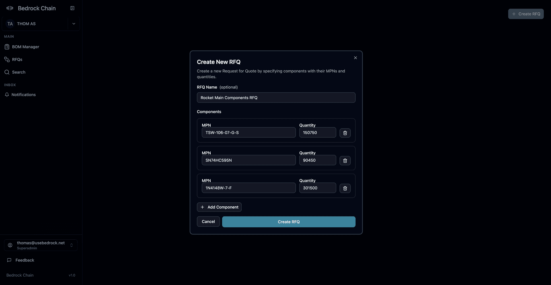 RFQ management interface