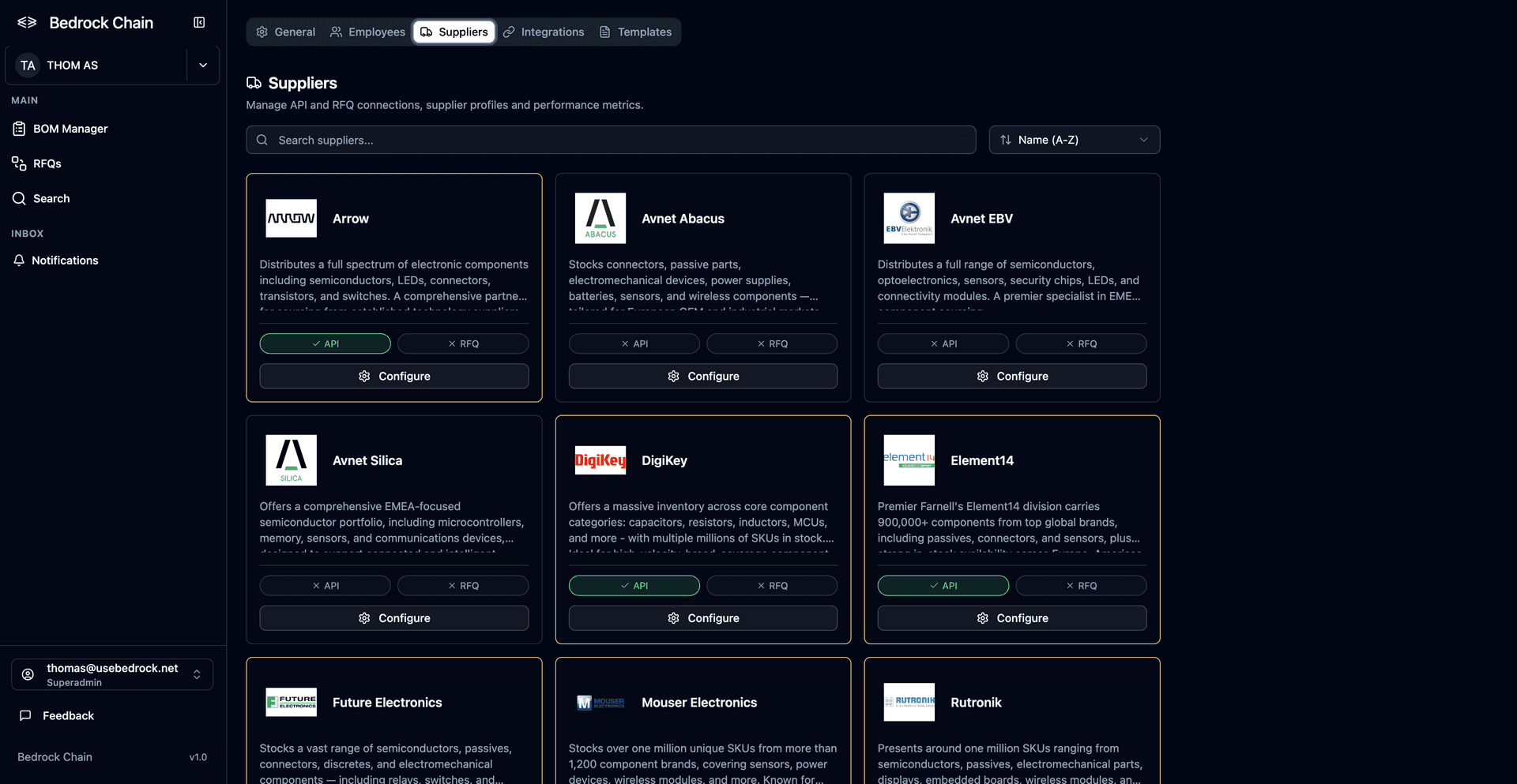 Supplier management interface