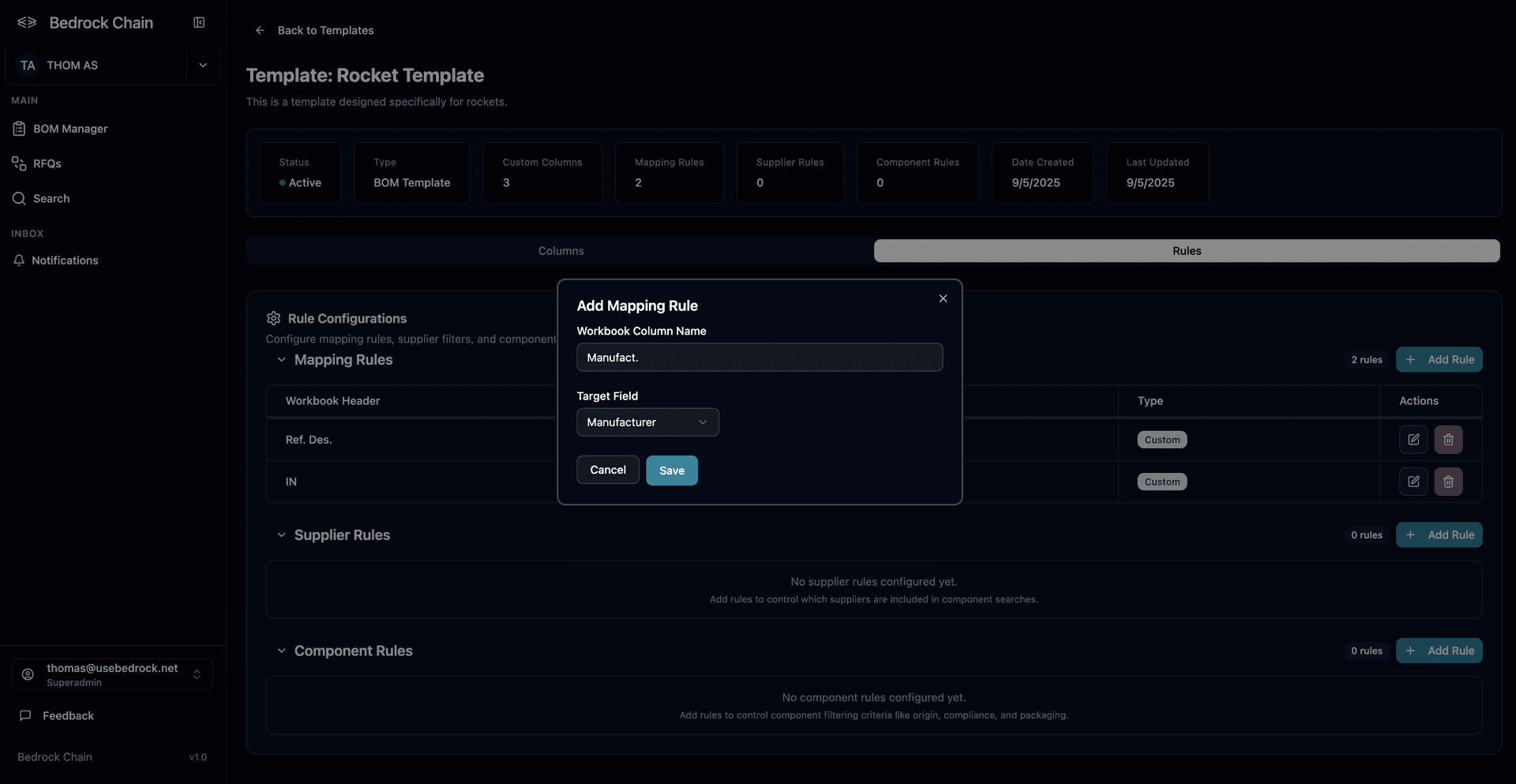 Template management interface